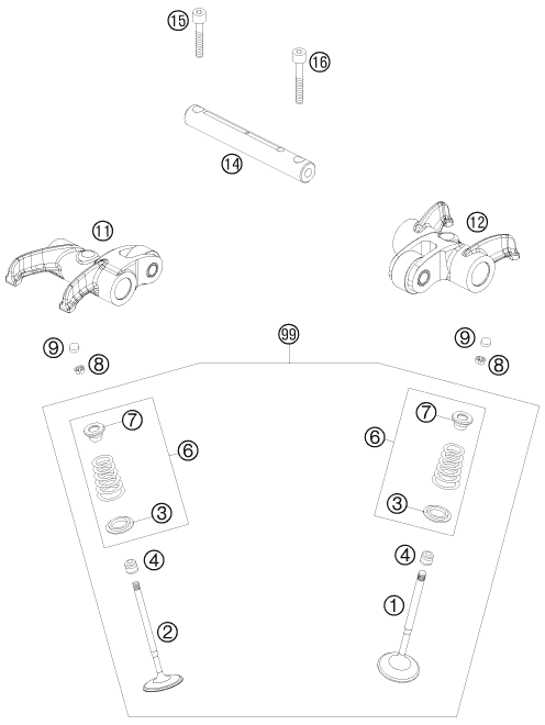 Despiece original completo de Accionamiento de válvula del modelo de KTM 690 Supermoto Lim.Ed del año 2009