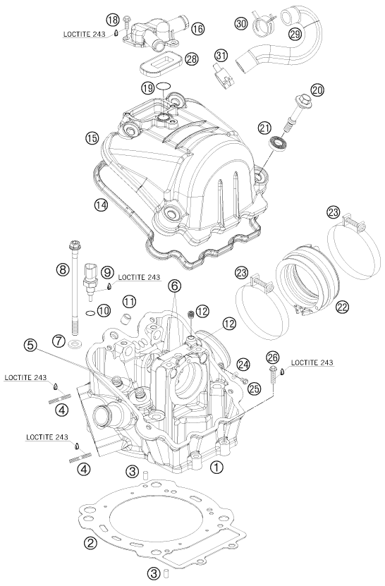 Despiece original completo de Culata de cilindros del modelo de KTM 690 Supermoto Black del año 2008