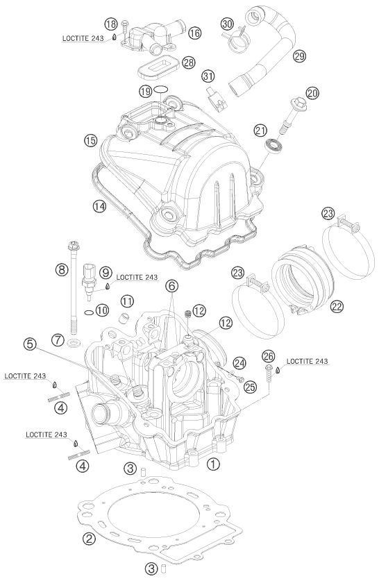 Despiece original completo de Culata de cilindros del modelo de KTM 690 Enduro del año 2008
