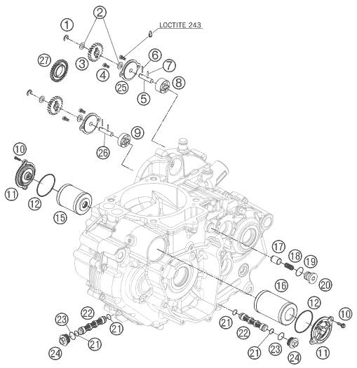 Despiece original completo de Sistema de lubricación del modelo de KTM 690 Duke White del año 2008