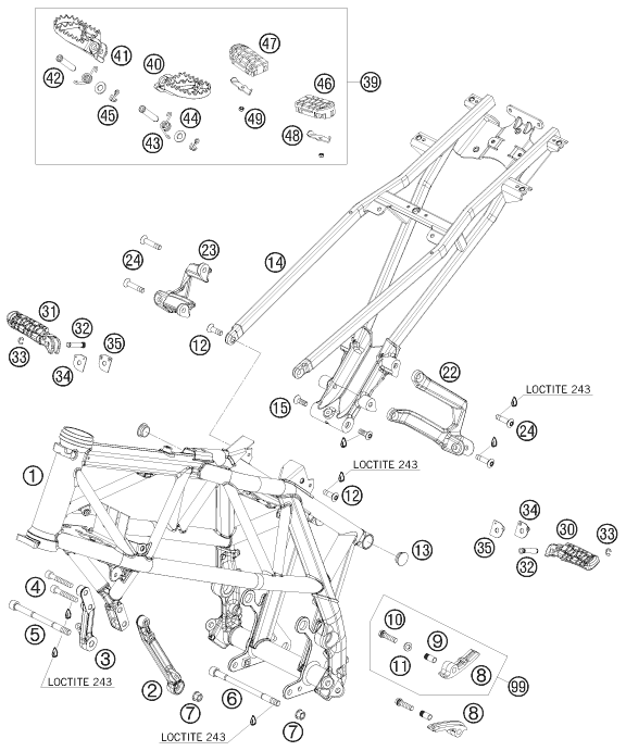 Despiece original completo de Chasis del modelo de KTM 690 DUKE R del año 2010