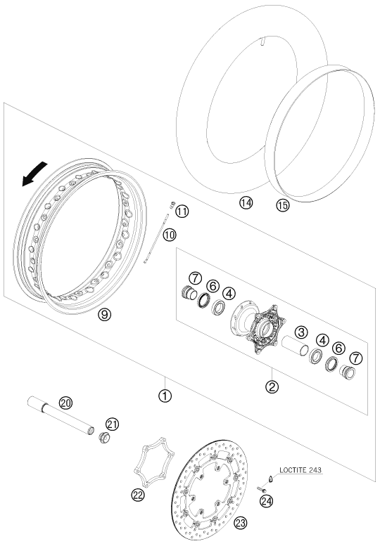 Despiece original completo de Rueda delantera del modelo de KTM 690 SMC del año 2008