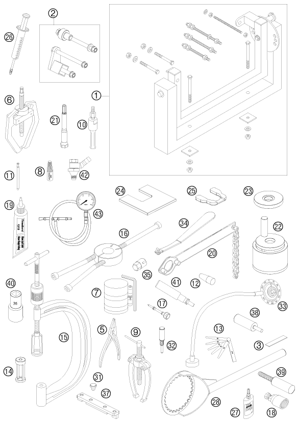Despiece original completo de Herramienta especial (motor) del modelo de KTM 505 SX-F del año 2008