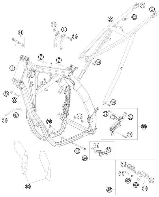 Despiece original completo de Chasis del modelo de KTM 250 EXC-F del año 2008