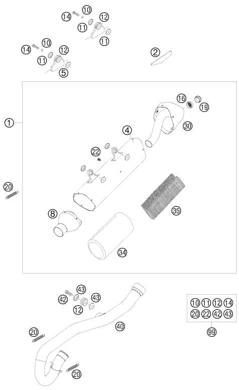 Despiece original completo de Sistema de escape del modelo de KTM 250 EXC-F Six days del año 2008