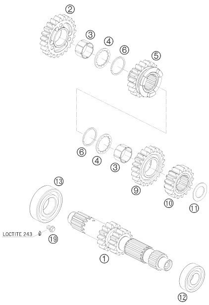 Despiece original completo de Cambio de marchas I - árbol primario del modelo de KTM 525 XC ATV del año 2011