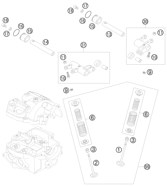 Despiece original completo de Accionamiento de válvula del modelo de KTM 525 XC ATV del año 2011