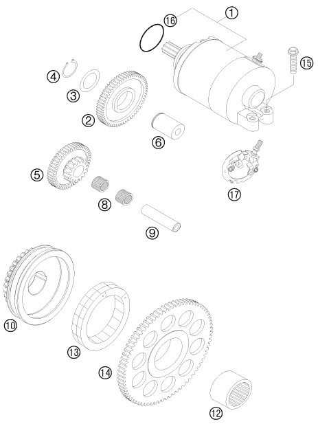 Despiece original completo de Motor de arranque eléctrico del modelo de KTM 525 XC ATV del año 2011