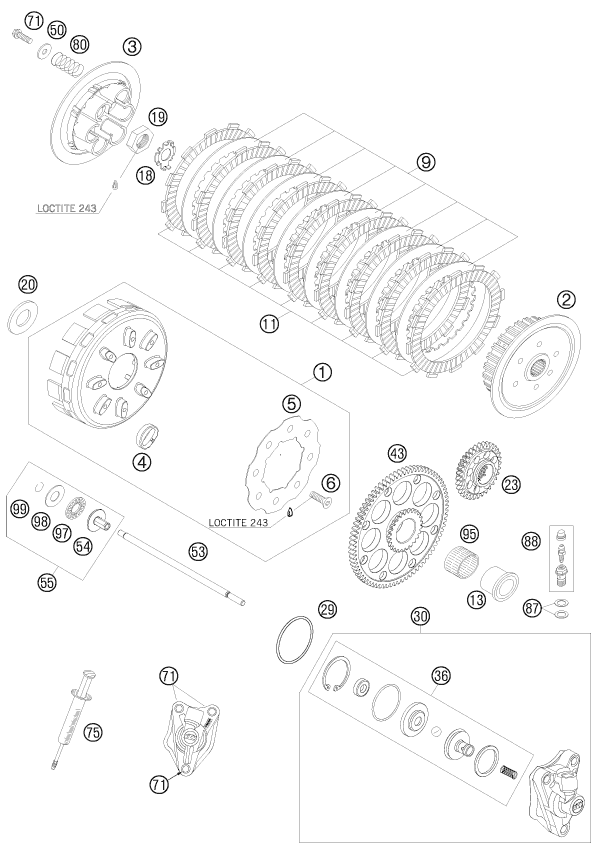 Despiece original completo de Embrague del modelo de KTM 450 SXS-F del año 2008