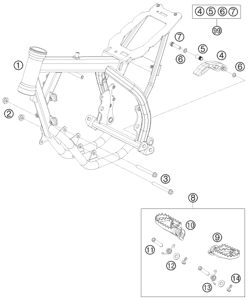 Despiece original completo de Chasis del modelo de KTM 50 SX MINI del año 2011