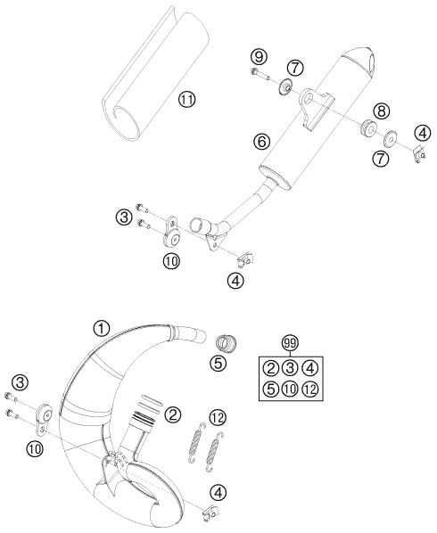 Despiece original completo de Sistema de escape del modelo de KTM 50 SX MINI del año 2011