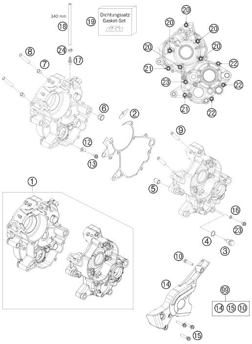 Despiece original completo de Carter del motor del modelo de KTM 65 SX del año 2010