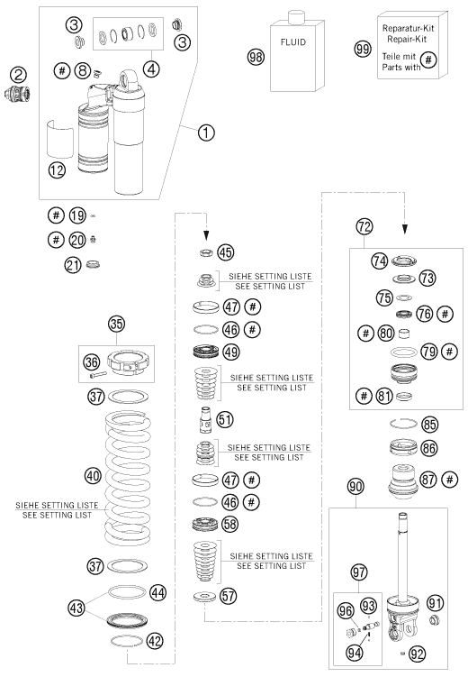 Despiece original completo de Amortiguador del modelo de KTM 125 EXC CHAMPION EDITION del año 2010