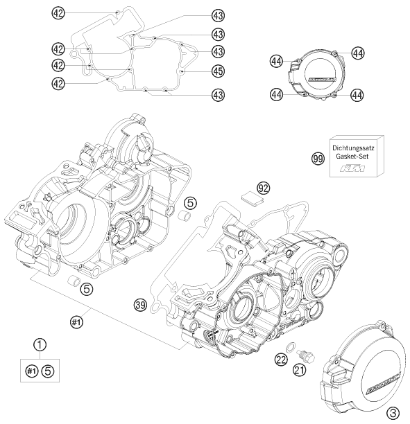 Despiece original completo de Carter del motor del modelo de KTM 125 EXC CHAMPION EDITION del año 2010