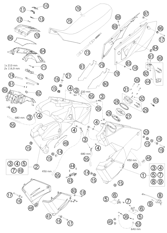 Despiece original completo de Depósito, asiento del modelo de KTM 990 ADVENTURE R del año 2010