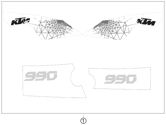 Despiece original completo de Kit gráficos del modelo de KTM 990 Adventure Orange ABS del año 2009