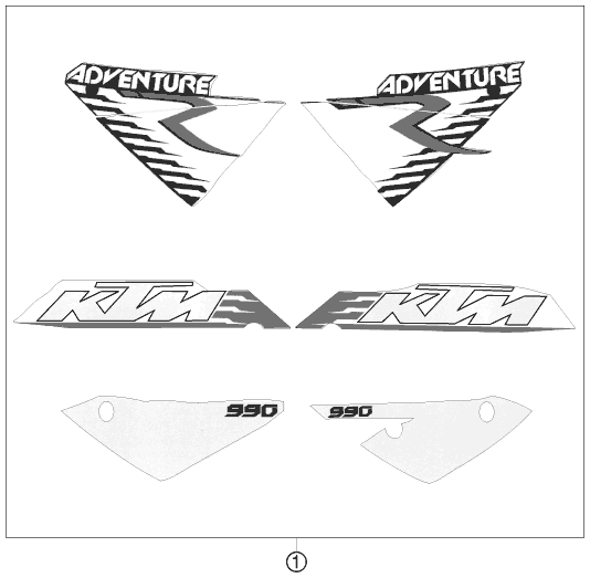 Despiece original completo de Kit gráficos del modelo de KTM 990 ADVENTURE R del año 2010