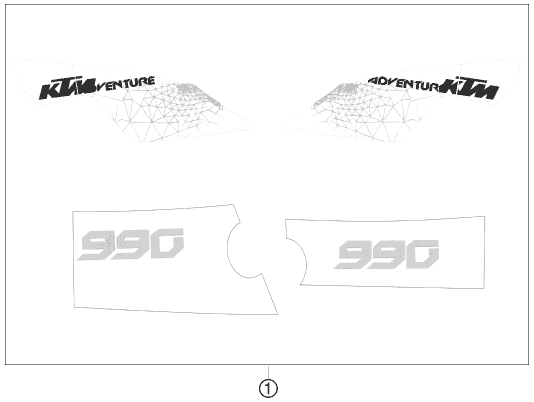 Despiece original completo de Kit gráficos del modelo de KTM 990 Adventure White ABS del año 2009