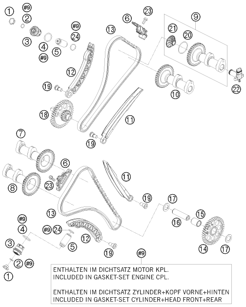 Despiece original completo de Mando de las válvulas del modelo de KTM 1190 RC 8 WHITE del año 2009