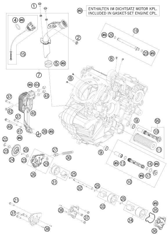 Despiece original completo de Sistema de lubricación del modelo de KTM 1190 RC 8 WHITE del año 2009