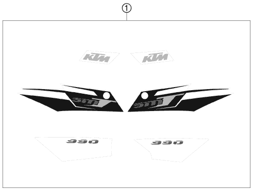 Despiece original completo de Kit gráficos del modelo de KTM 990 SUPERMOTO T LIM. EDIT. del año 2010