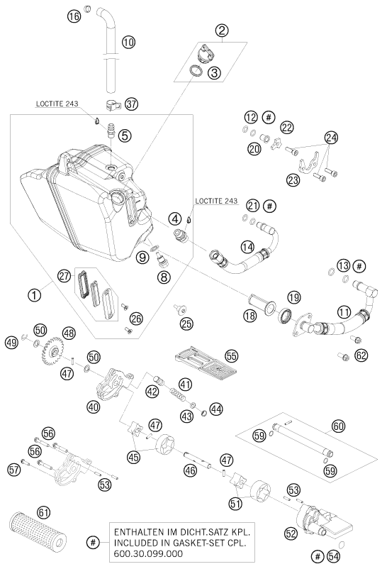 Despiece original completo de Sistema de lubricación del modelo de KTM 990 Supermoto Black del año 2009
