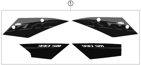 Despiece original completo de Kit gráficos del modelo de KTM 990 Supermoto Black del año 2009