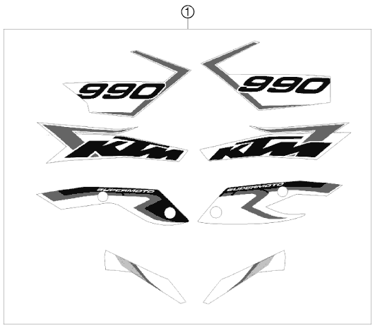 Despiece original completo de Kit gráficos del modelo de KTM 990 SUPERMOTO R del año 2010