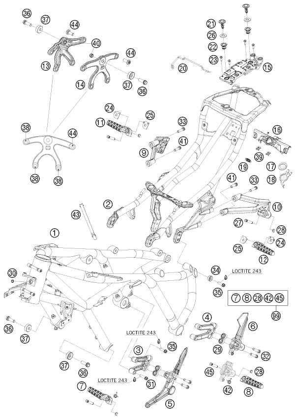 Despiece original completo de Chasis del modelo de KTM 1190 RC8 ORANGE del año 2010