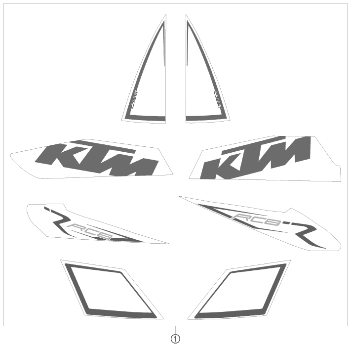 Despiece original completo de Kit gráficos del modelo de KTM 1190 RC8R TRACK del año 2012