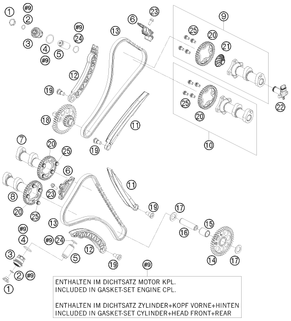 Despiece original completo de Mando de las válvulas del modelo de KTM 1190 RC 8R LIM.ED. RED BULL del año 2009