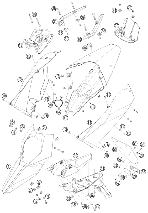 Despiece original completo de Máscara, guardabarros del modelo de KTM 690  Supermoto Lim.Ed del año 2009