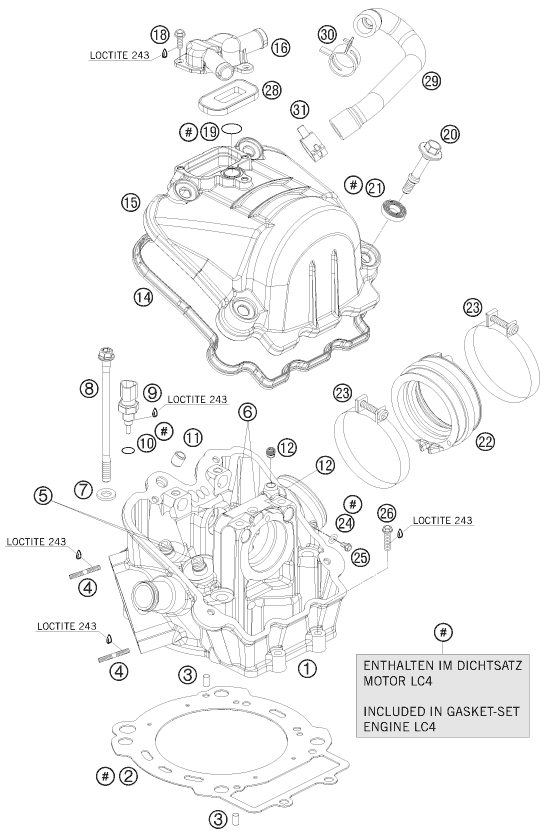 Despiece original completo de Culata de cilindros del modelo de KTM 690 Enduro del año 2009
