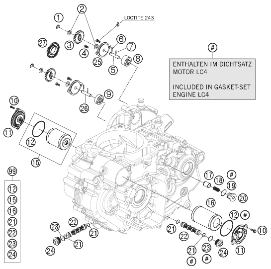 Despiece original completo de Sistema de lubricación del modelo de KTM 690 Duke White del año 2009