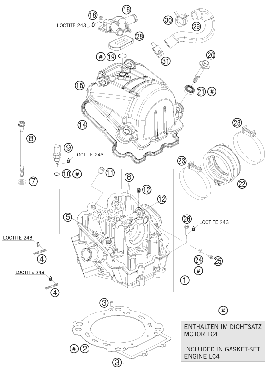Despiece original completo de Culata de cilindros del modelo de KTM 690 DUKE R del año 2010