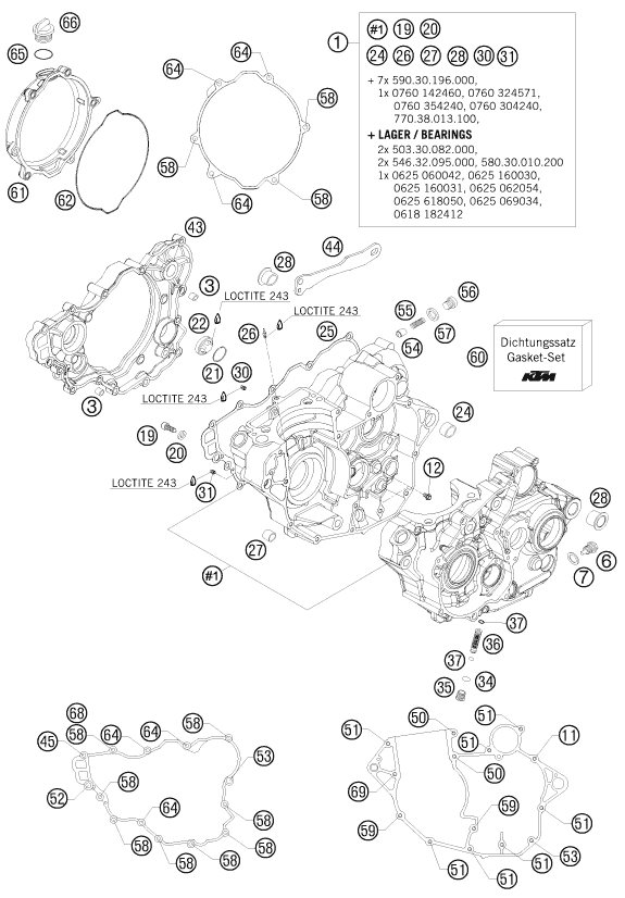 Despiece original completo de Carter del motor del modelo de KTM 250 EXC-F SIX DAYS del año 2011