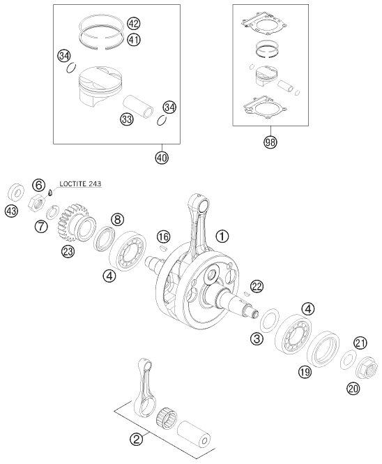 Despiece original completo de Cigüeñal, pistón del modelo de KTM 250 SX-F FACT.REPL.MUSQ. ED del año 2010