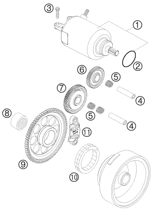 Despiece original completo de Motor de arranque eléctrico del modelo de KTM 250 EXC-F FACTORY EDIT. del año 2011