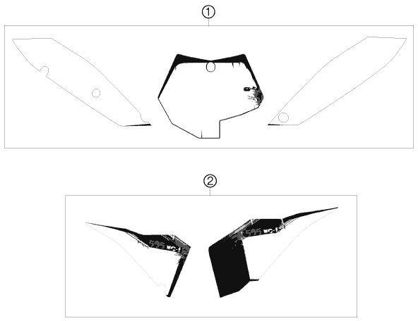 Despiece original completo de Kit gráficos del modelo de KTM 505 XC-F del año 2009