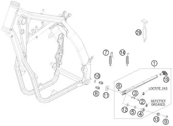 Despiece original completo de Caballete lateral / caballete central del modelo de KTM 450 EXC del año 2011