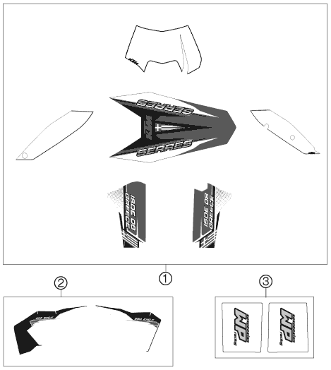 Despiece original completo de Kit gráficos del modelo de KTM 250 EXC-F Six Days del año 2009