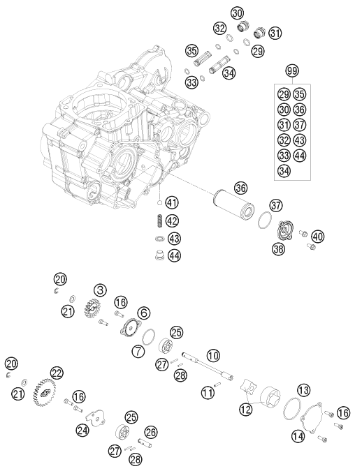 Despiece original completo de Sistema de lubricación del modelo de KTM 400 EXC FACTORY EDIT. del año 2011