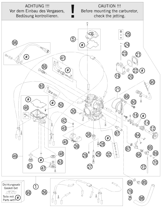 Despiece original completo de Carburador del modelo de KTM 505 SX ATV del año 2012