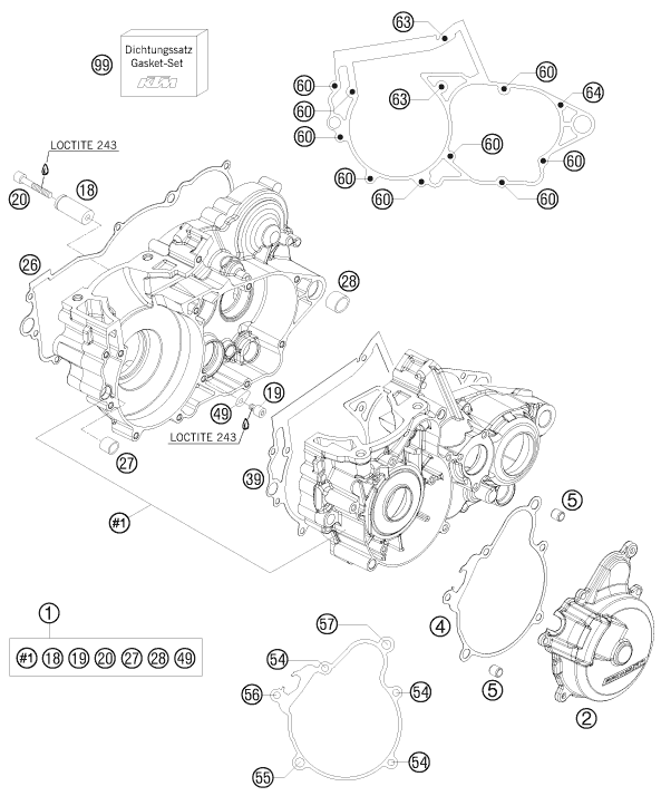 Despiece original completo de Carter del motor del modelo de KTM 250 EXC SIX-DAYS del año 2010