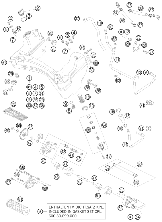 Despiece original completo de Sistema de lubricación del modelo de KTM 990 SUPER DUKE ORANGE del año 2010