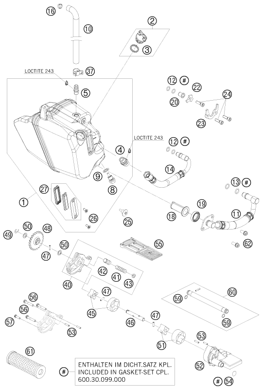 Despiece original completo de Sistema de lubricación del modelo de KTM 990 SUPERMOTO T LIM. EDIT. del año 2010