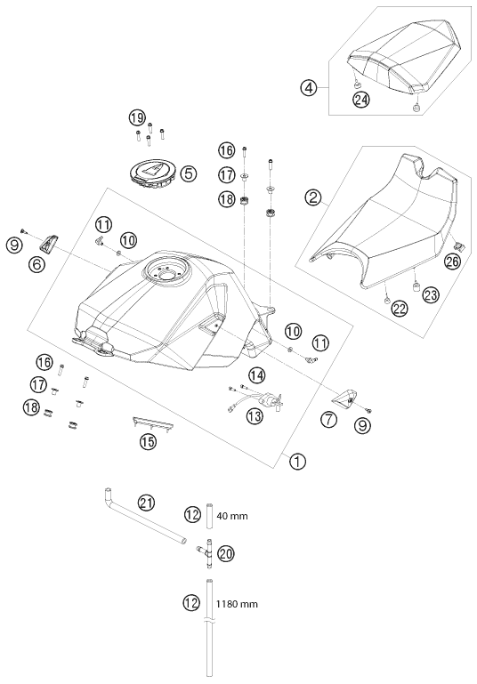 Despiece original completo de Depósito, asiento del modelo de KTM 1190 RC8 WHITE del año 2010