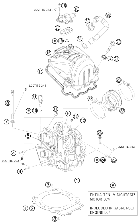 Despiece original completo de Culata de cilindros del modelo de KTM 690 SMC del año 2010