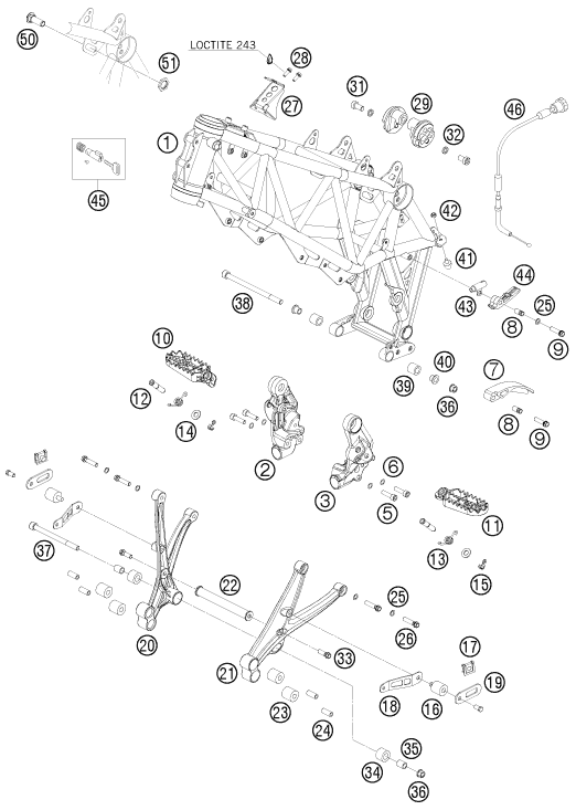 Despiece original completo de Chasis del modelo de KTM 690 RALLY FACTORY REPLICA del año 2010