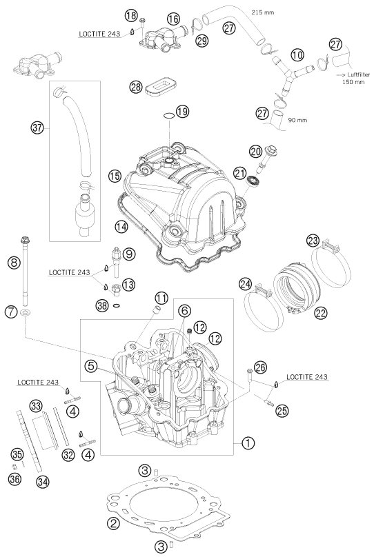Despiece original completo de Culata de cilindros del modelo de KTM 690 RALLY FACTORY REPLICA del año 2010